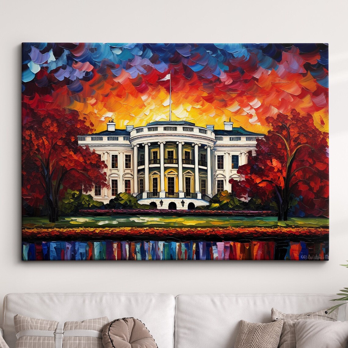 White House Washington DC Sunset Impasto Oil Painting Poster