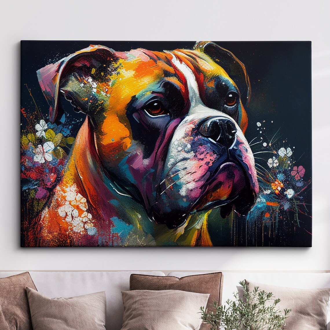 Boxer Dog With Flowers Colorful Abstract Pet Portrait Poster