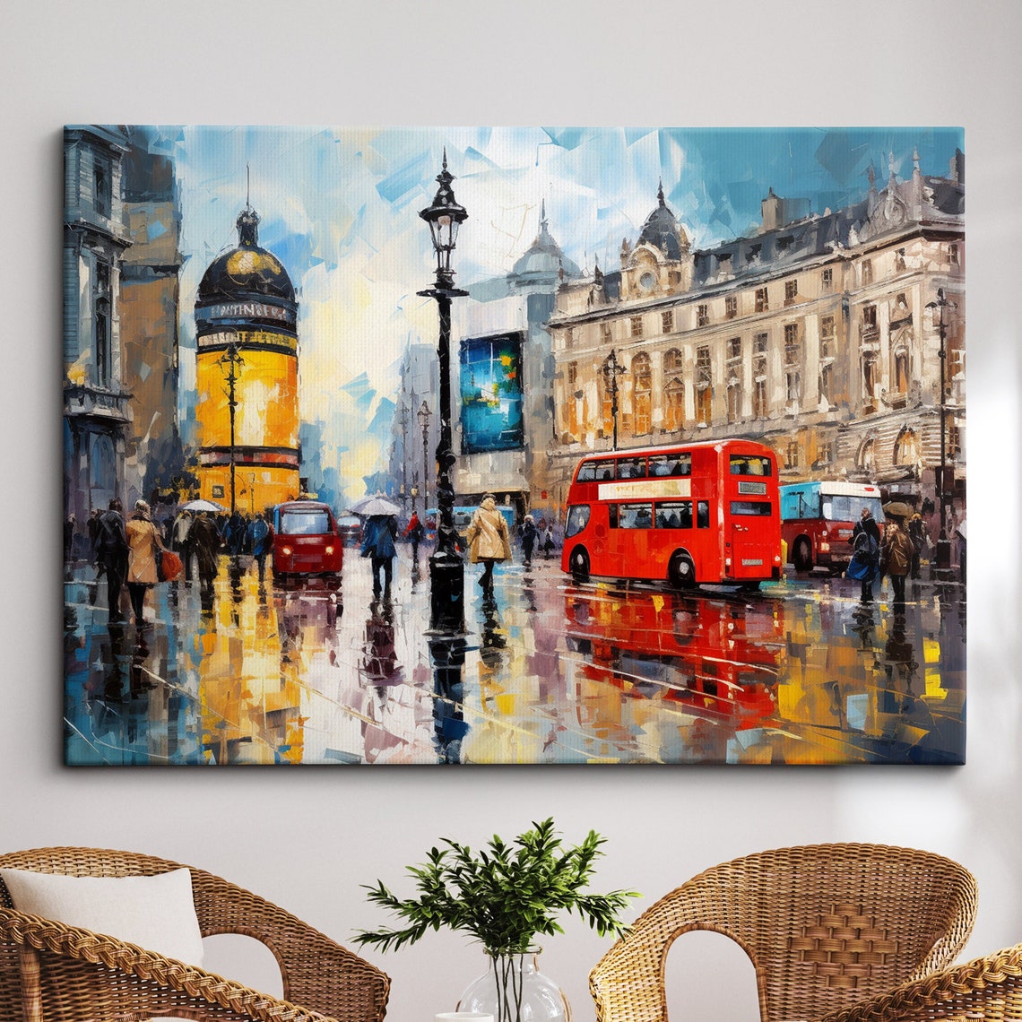 London Street Big Ben Parliament Landmark Oil Painting Style Wall Art Framed Calming Canvas Poster Print Homeoffice Room Decor Gifts