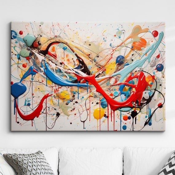 Colorful Paint Splash Abstract Oil Painting Splatter Style Wall Art Framed Canvas Poster Print Home Kitchen Office Room Decor Gifts