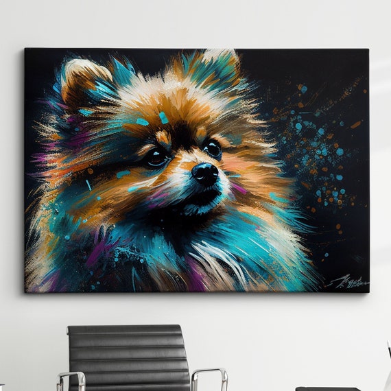 Colorful Pomeranian Dog Pet Abstract Modern Oil Painting Wall Art Framed Canvas Poster Print Home Kitchen Office Room Decor Gifts
