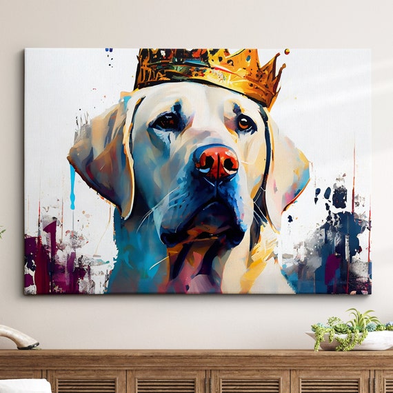Golden Retriever With Crown Dog Pet Abstract Modern Painting Wall Art Framed Canvas Poster Print Home Kitchen Office Room Decor Gifts