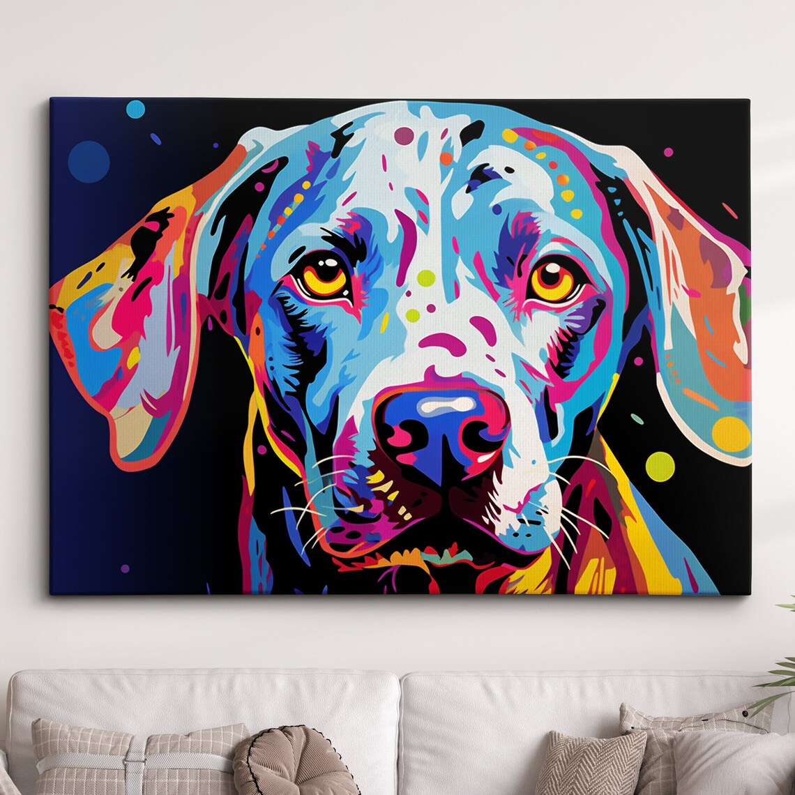 Striking Colorful Spotted Dalmatian Neon Pop Art Portrait Poster