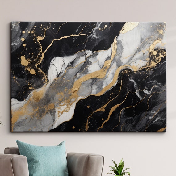 Gold Grey Abstract Oil Painting Elegant Modern Spiral Shapes Style Wall Art Framed Canvas Poster Print Homeoffice Room Decor Gifts