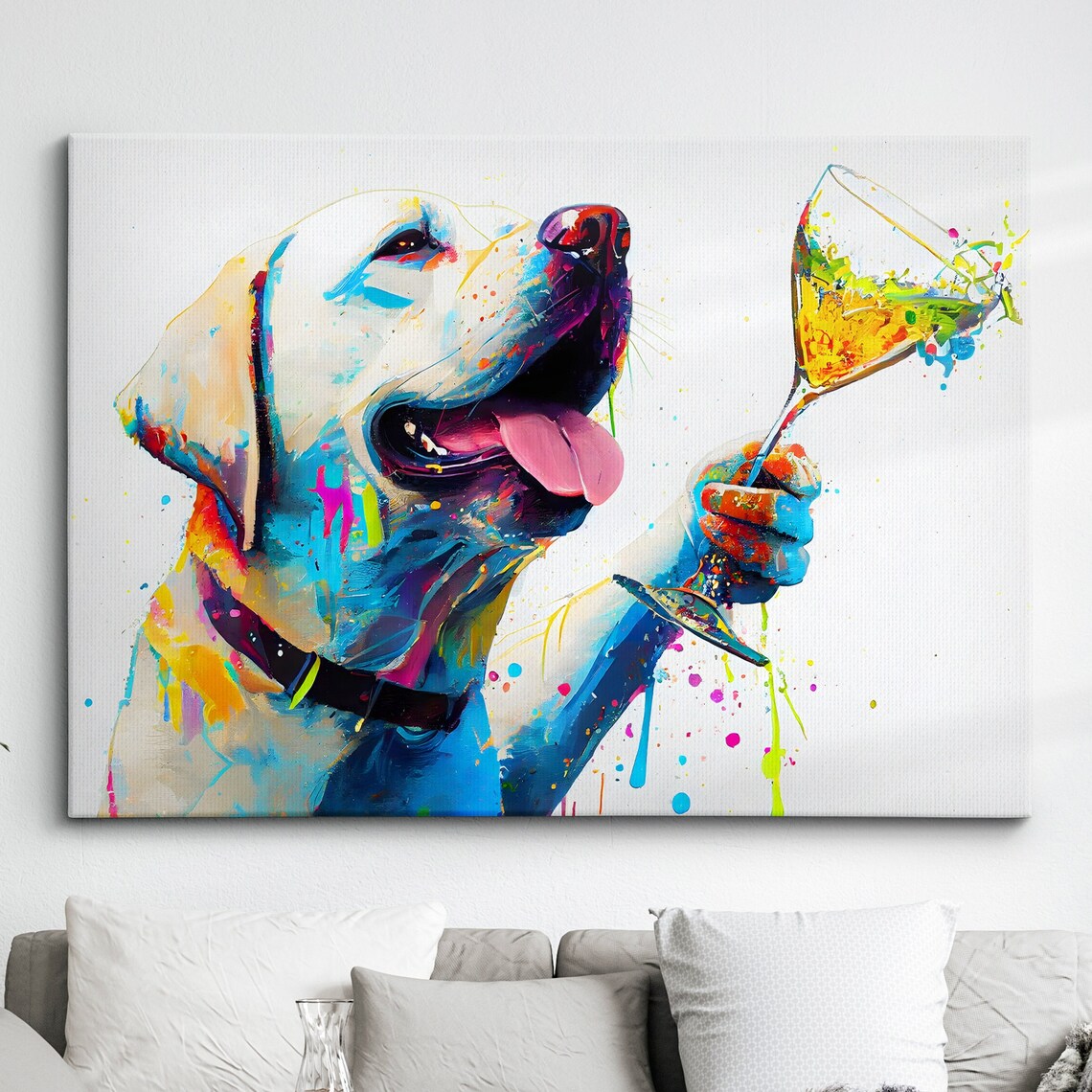 Cheerful Labrador Retriever Raising a Martini Glass Pop Art Poster