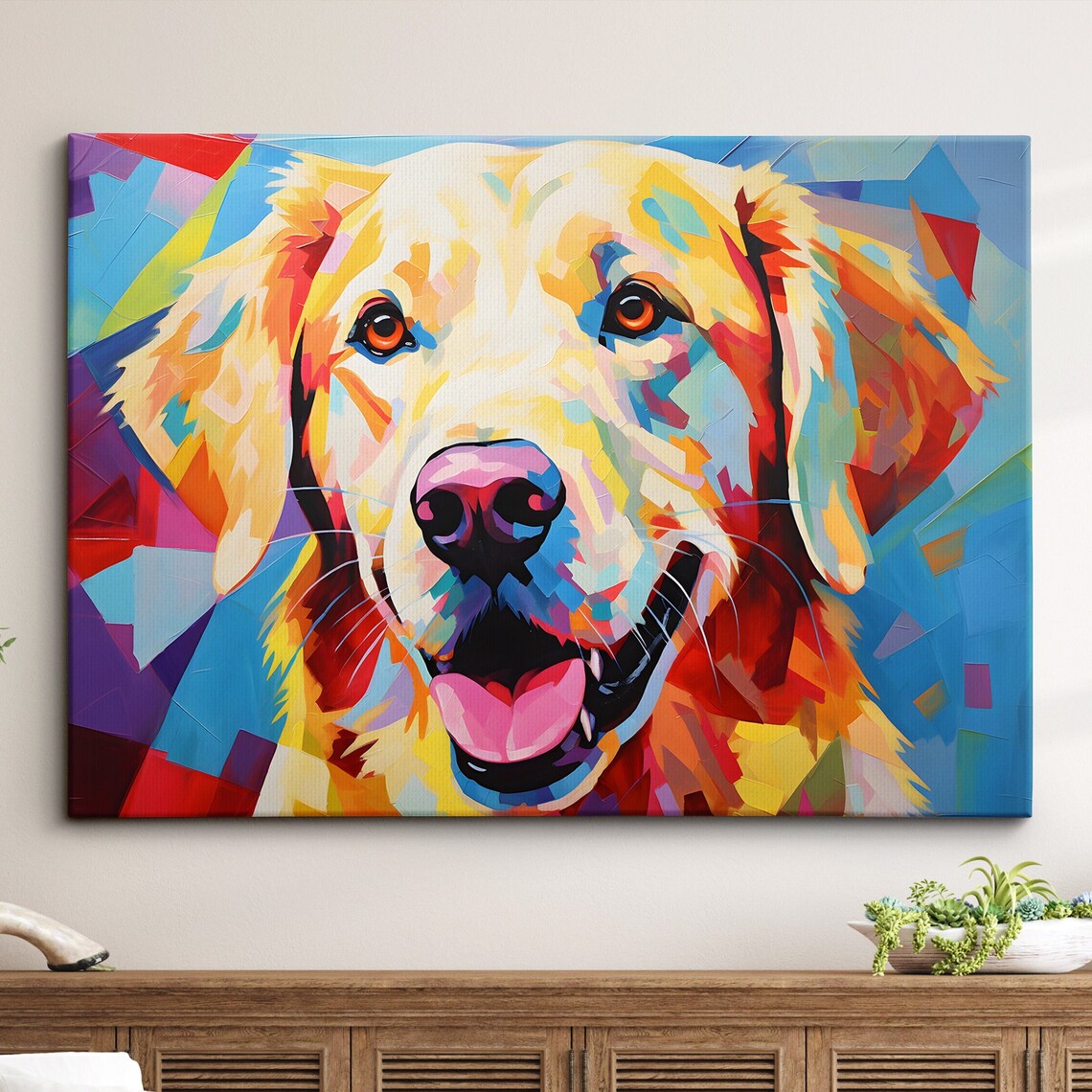 Golden Retriever Colorful Geometric Pop Art Happy Dog Poster