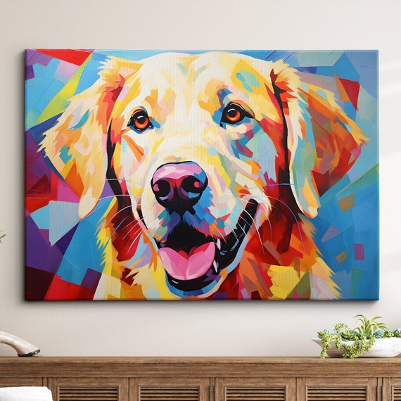 Golden Retriever Fun Animal Dog Pet Lover Abstract Oil Painting Wall Art Framed Canvas Poster Print Home Kitchen Office Room Decor Gifts