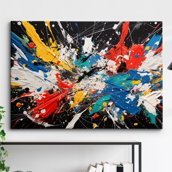 Colorful Paint Splash Abstract Oil Painting Splatter Style Wall Art Framed Canvas Poster Print Home Kitchen Office Room Decor Gifts