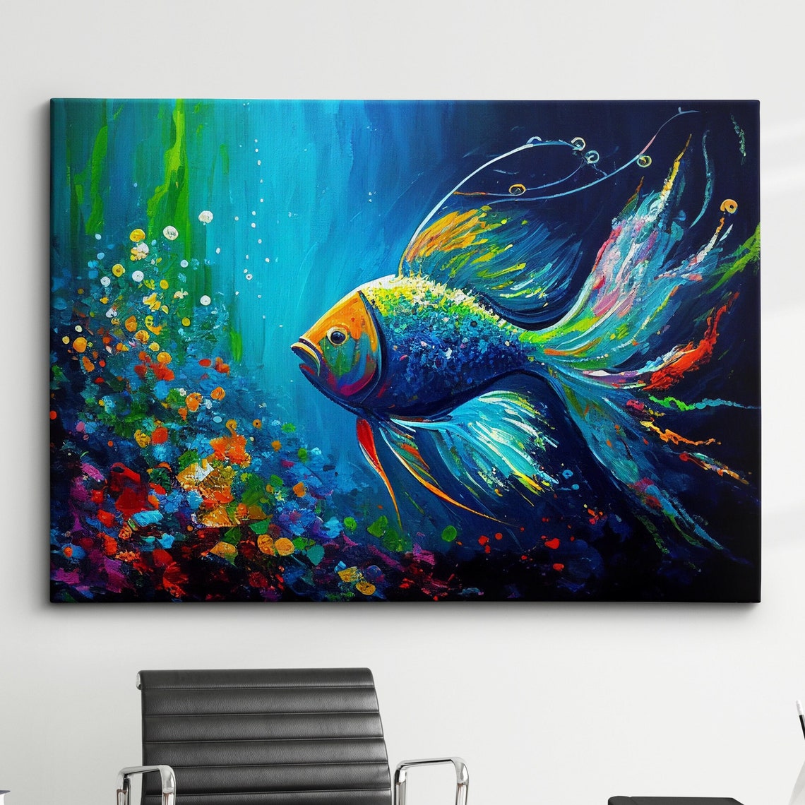 Vibrant Blue Betta Fish Colorful Underwater Canvas Art Poster