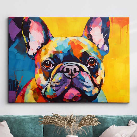 French Bulldog Fun Animal Dog Pet Lover Abstract Oil Painting Wall Art Framed Canvas Poster Print Home Kitchen Office Room Decor Gifts