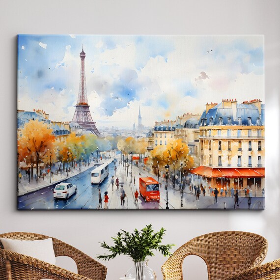 Paris Eiffel Tower Watercolor Street Scene French Capital Poster