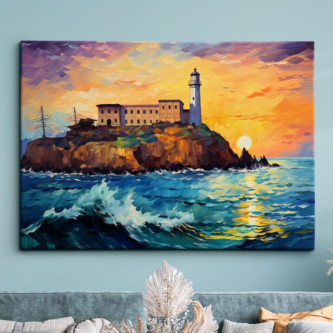 Alcatraz Island Sunset Impasto San Francisco Bay Art Poster Gift