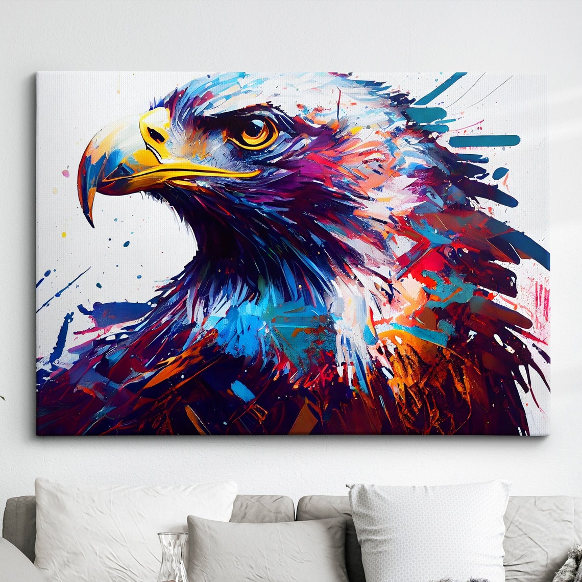Colorful Bald Eagle Front View Portrait Abstract Splatter Poster
