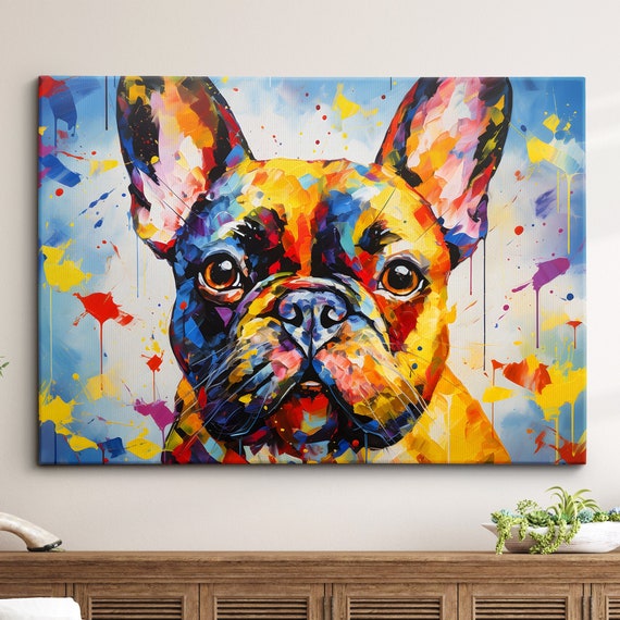 French Bulldog Fun Animal Dog Pet Lover Abstract Oil Painting Wall Art Framed Canvas Poster Print Home Kitchen Office Room Decor Gifts