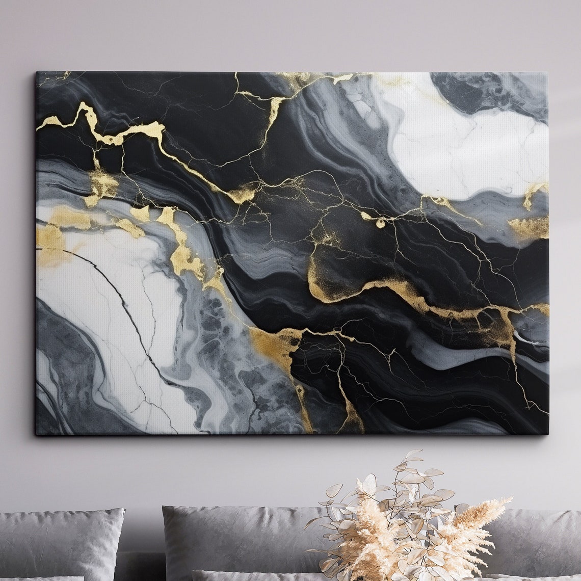 Black Gold Marble Abstract Vein Modern Elegant Wall Decor Poster