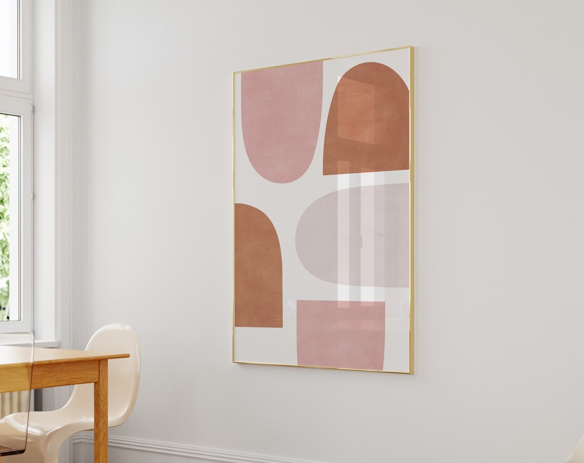Minimalist Terracotta Pink Rounded Shapes Abstract Soft Pastel Poster