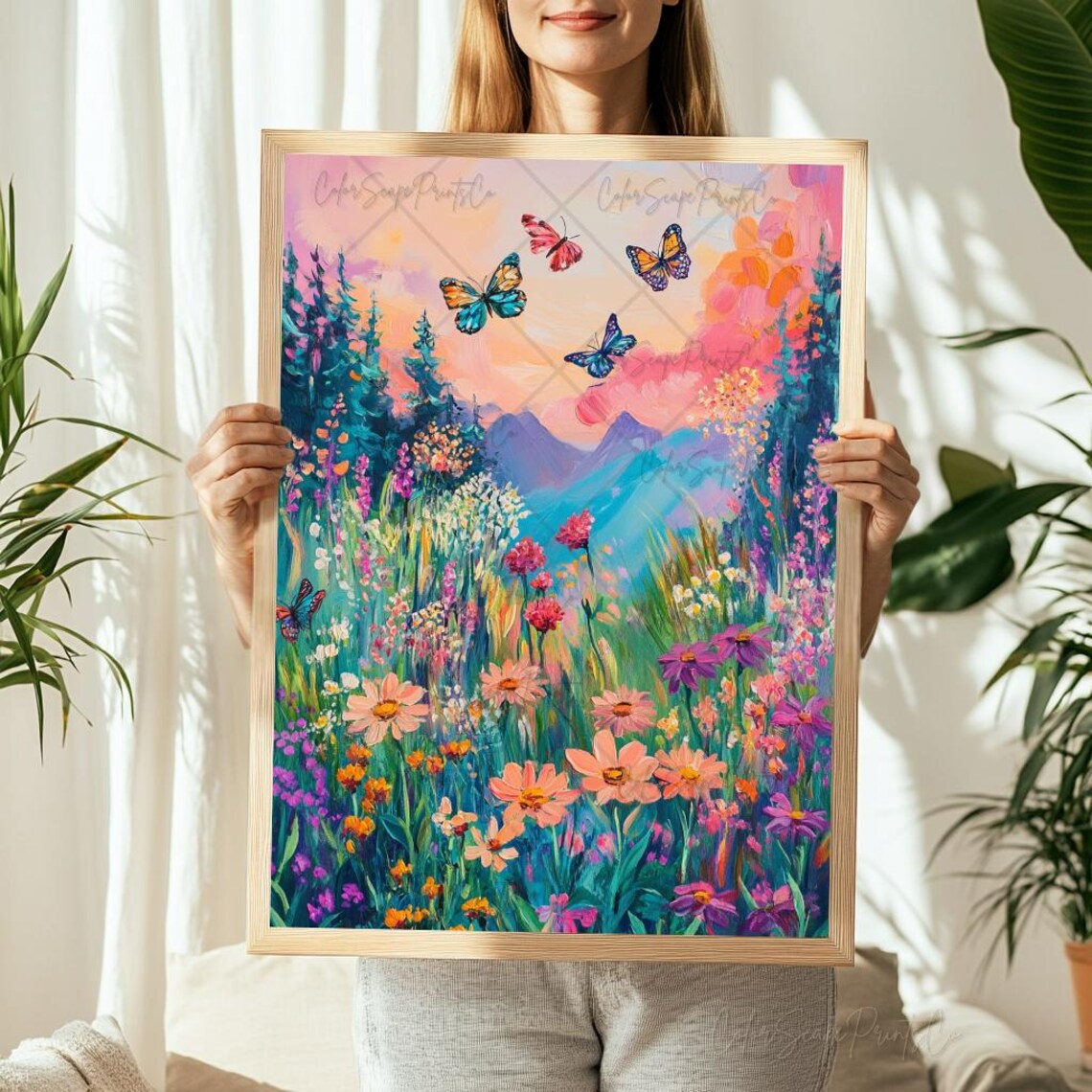 Butterfly Garden Wildflower Meadow Sunset Painting Spring Bloom Poster - Image 2