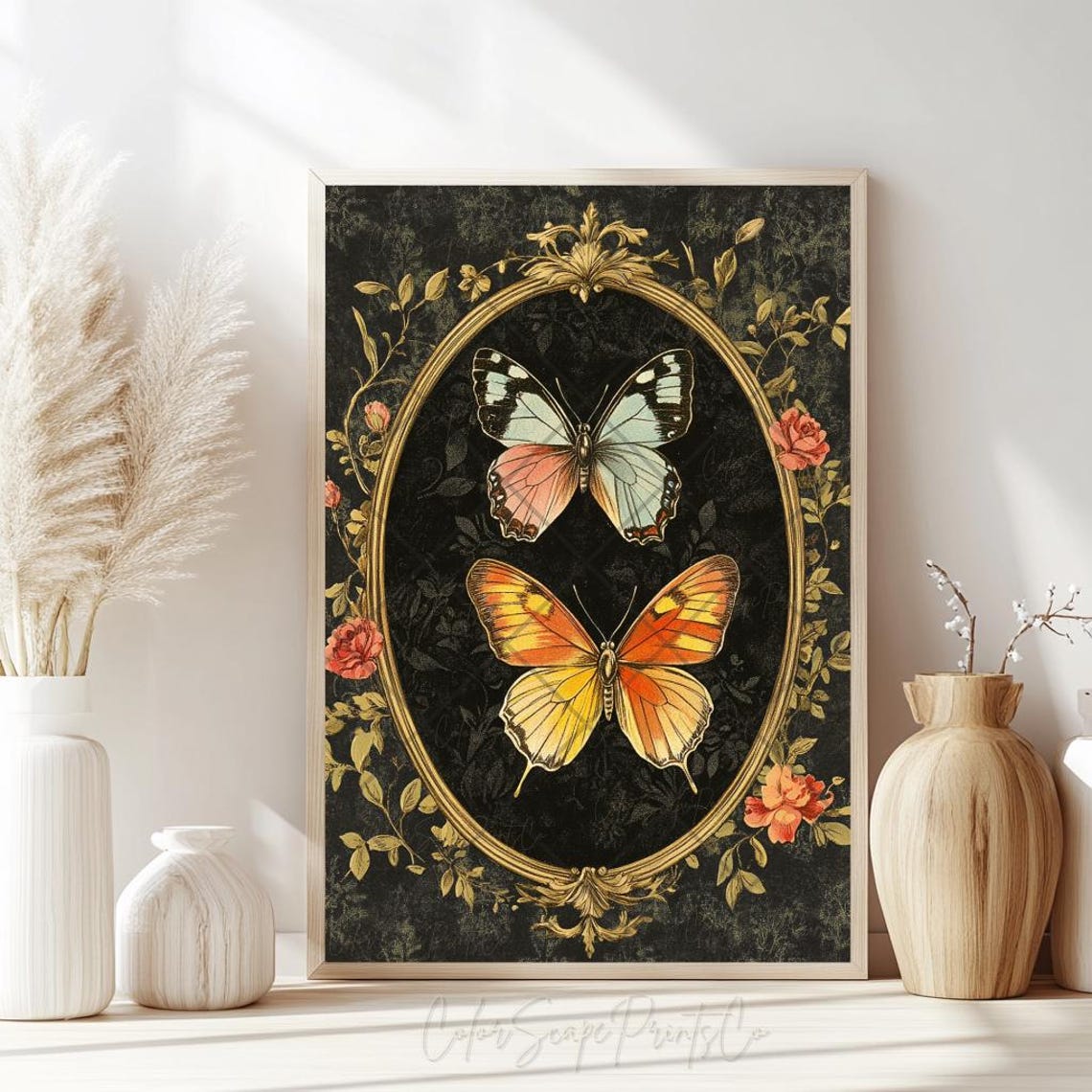 Butterfly Painting Butterfly Wall Art Antique Moth Wall Art Colorful Butterflies Art Dark Moody Insect Flower Butterflies Painting - Image 2