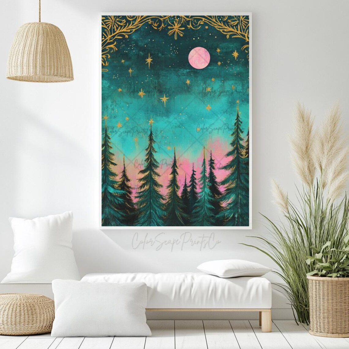 Whimsical Christmas Tree Painting, Winter Forest Art Print - Image 2