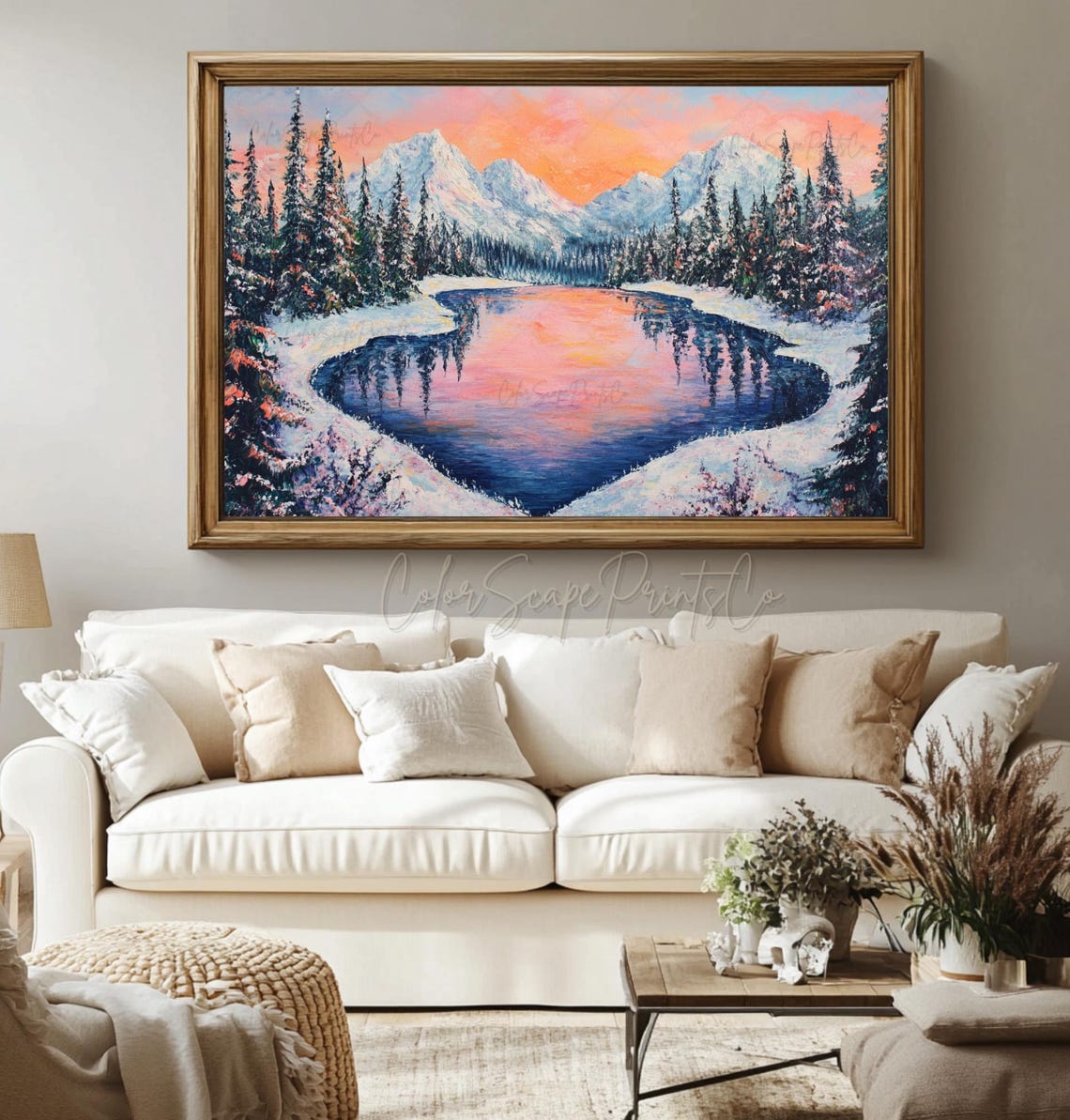 Snowy Mountain Lake Sunset Reflection Winter Landscape Poster - Image 4
