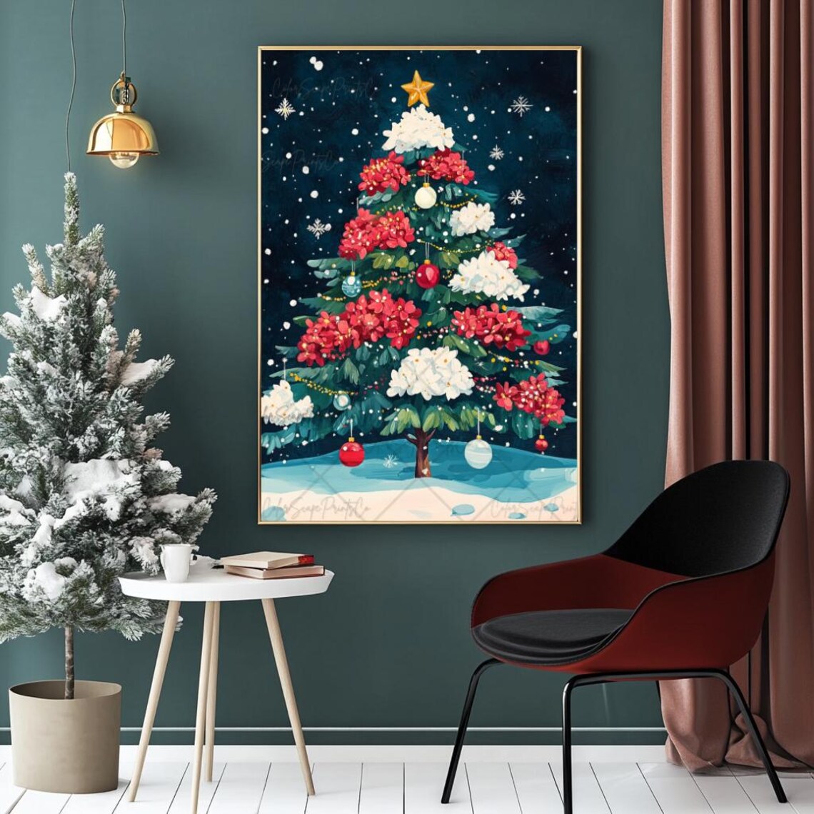 Colorful Christmas Tree Holiday Artwork, Whimsical Print - Image 2