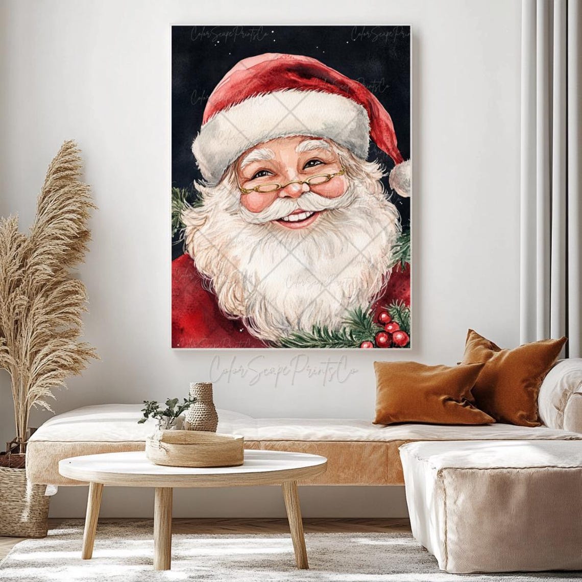 Antique Santa Claus Painting Laughing Santa Print Cute Santa Picture Festive Holiday Print Cozy Christmas Wall Art Christmas Nursery Decor - Image 3