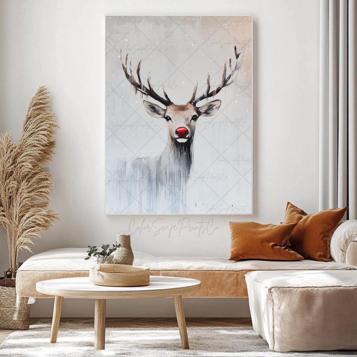 Red Nosed Reindeer Minimalist Winter Christmas Portrait Poster - Image 2