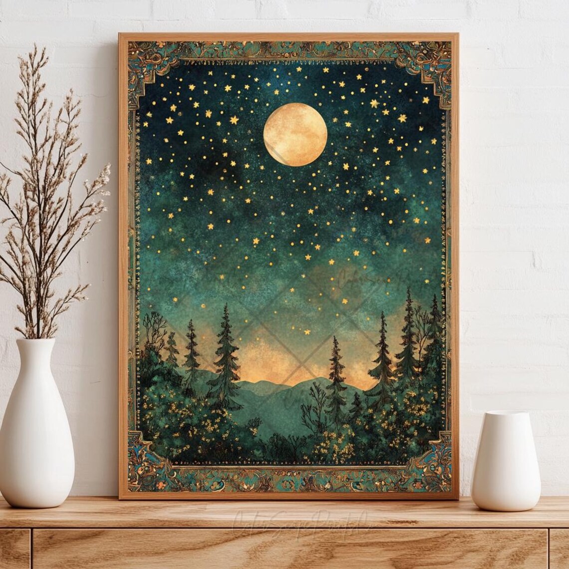 Moon And Stars Art Print, Enchanted Forest Night - Image 3