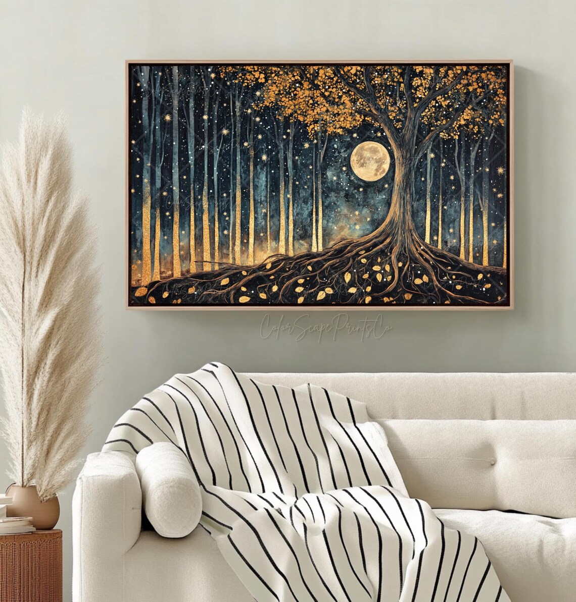 Enchanted Dark Forest Moon and Stars Art Print