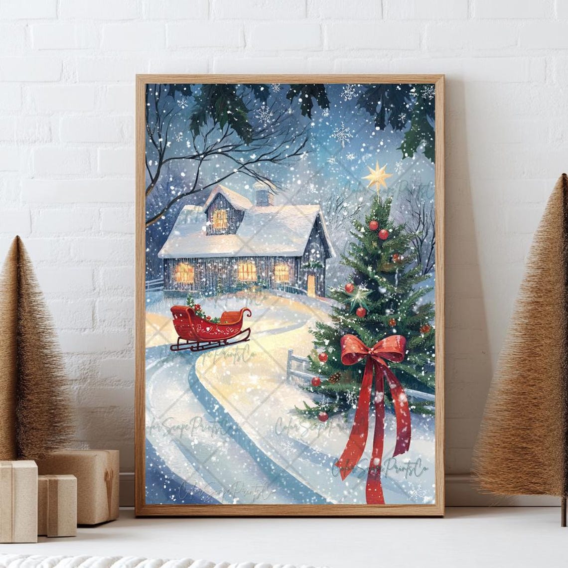 Christmas Village Wall Art Whimsical Winter Wonderland Christmas Winter Village Print Christmas Houses Print Snowy Landscape Print - Image 3