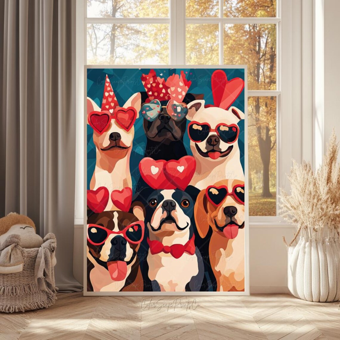 Valentine Dogs Heart Sunglasses Party Pups Fun Dog Lovers Poster - Image 4
