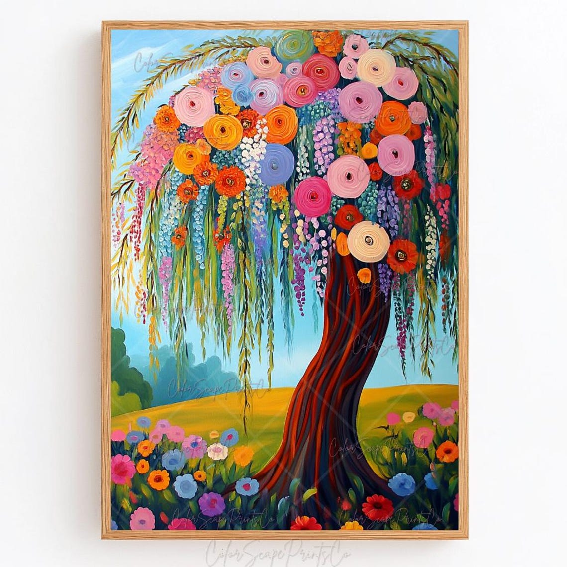 Colorful Flower Covered Willow Tree Spring Garden Floral Poster