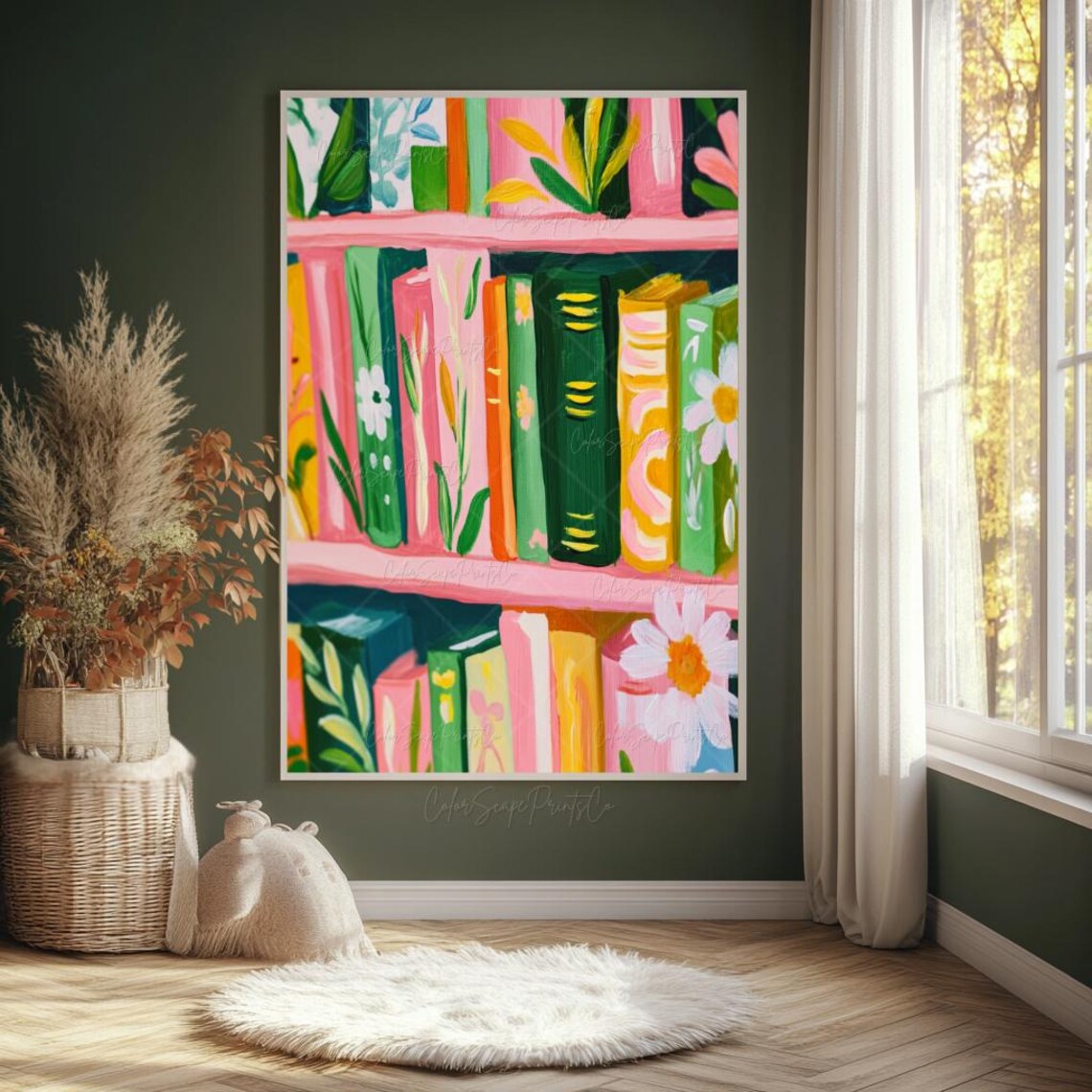 Book Stack Painting, Pastel Bookshelf Art Print - Image 4