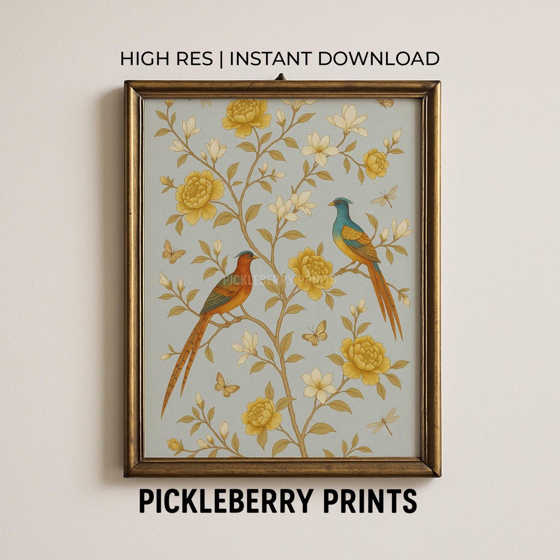 Chinoiserie Wall Art Vintage Birds And Flowers Print Instant Botanical Home Decor Nature