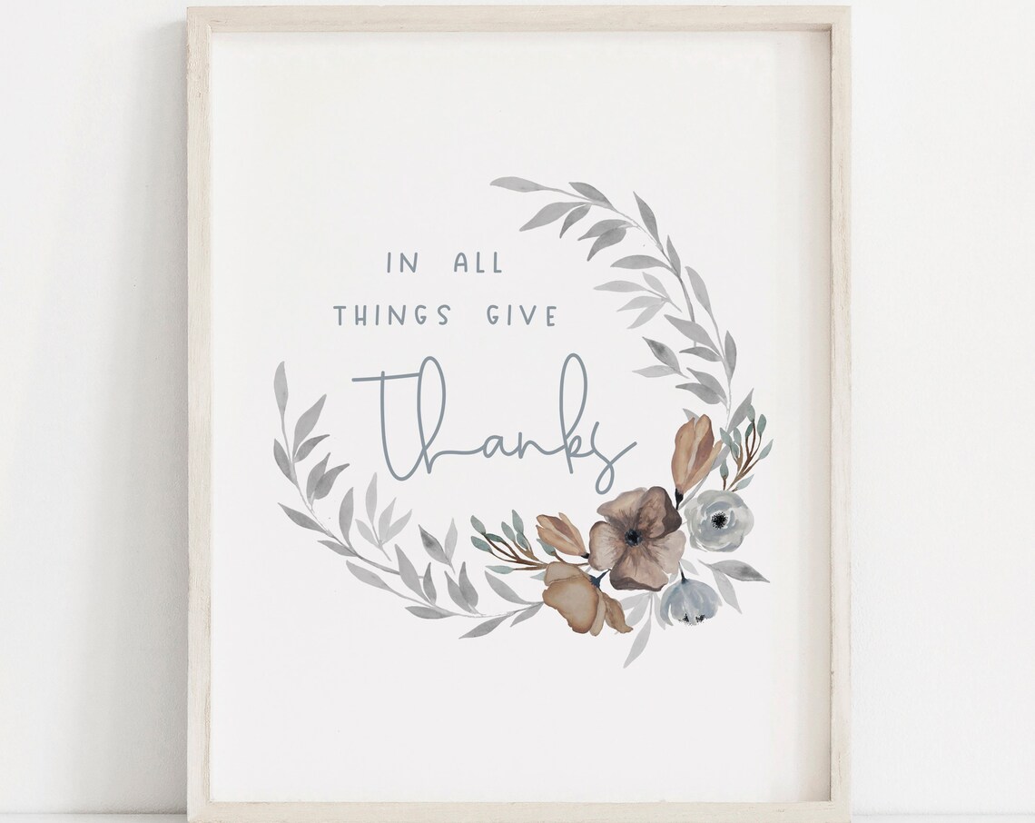 In All Things Give Thanks Blue Fall Decor Print