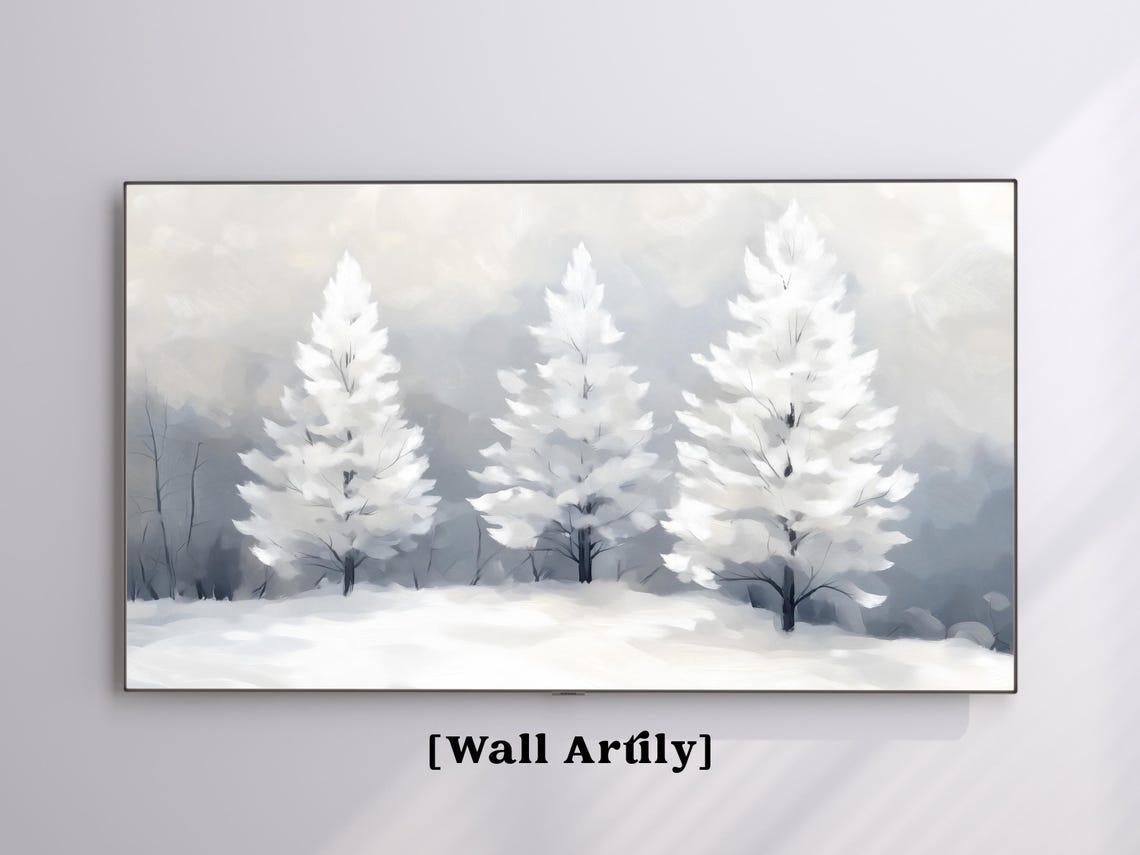 Three Frosted Pine Trees Winter Forest Snow Landscape Scene Poster