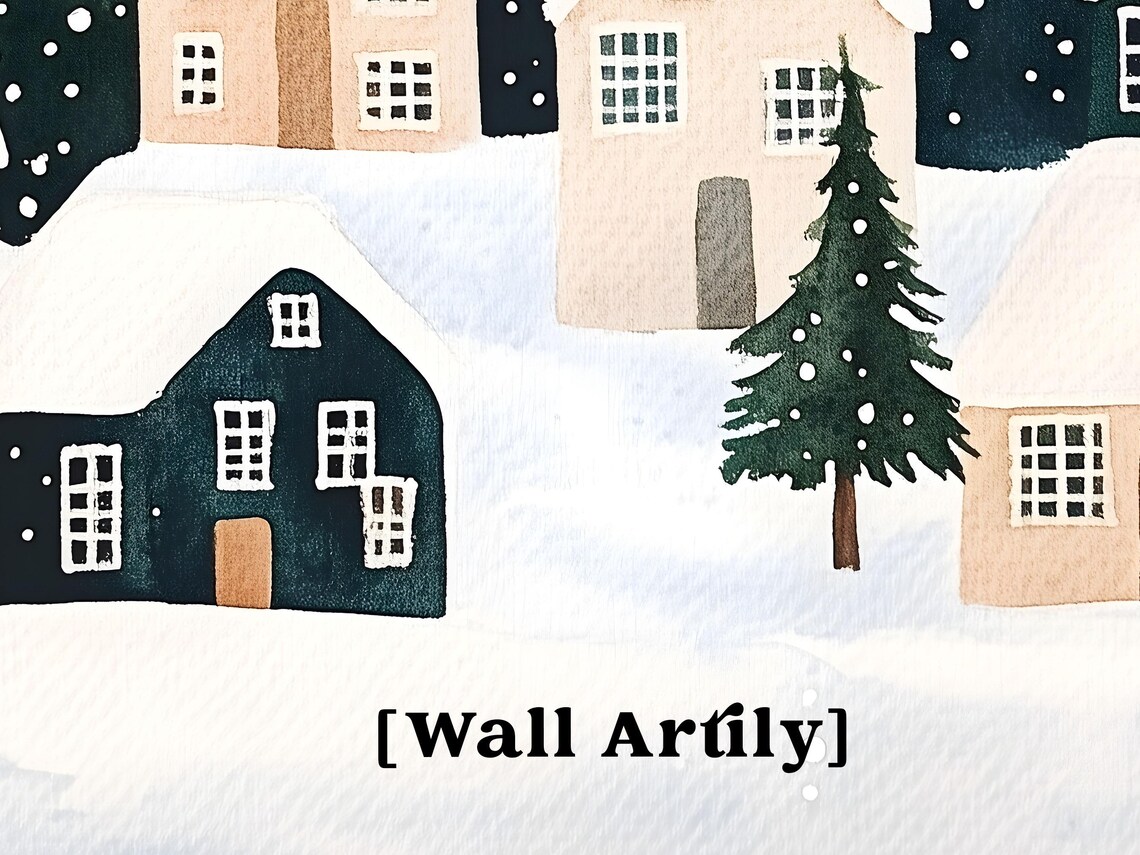 Snowy Village Winter Village Scene Holiday Art Print - Image 6
