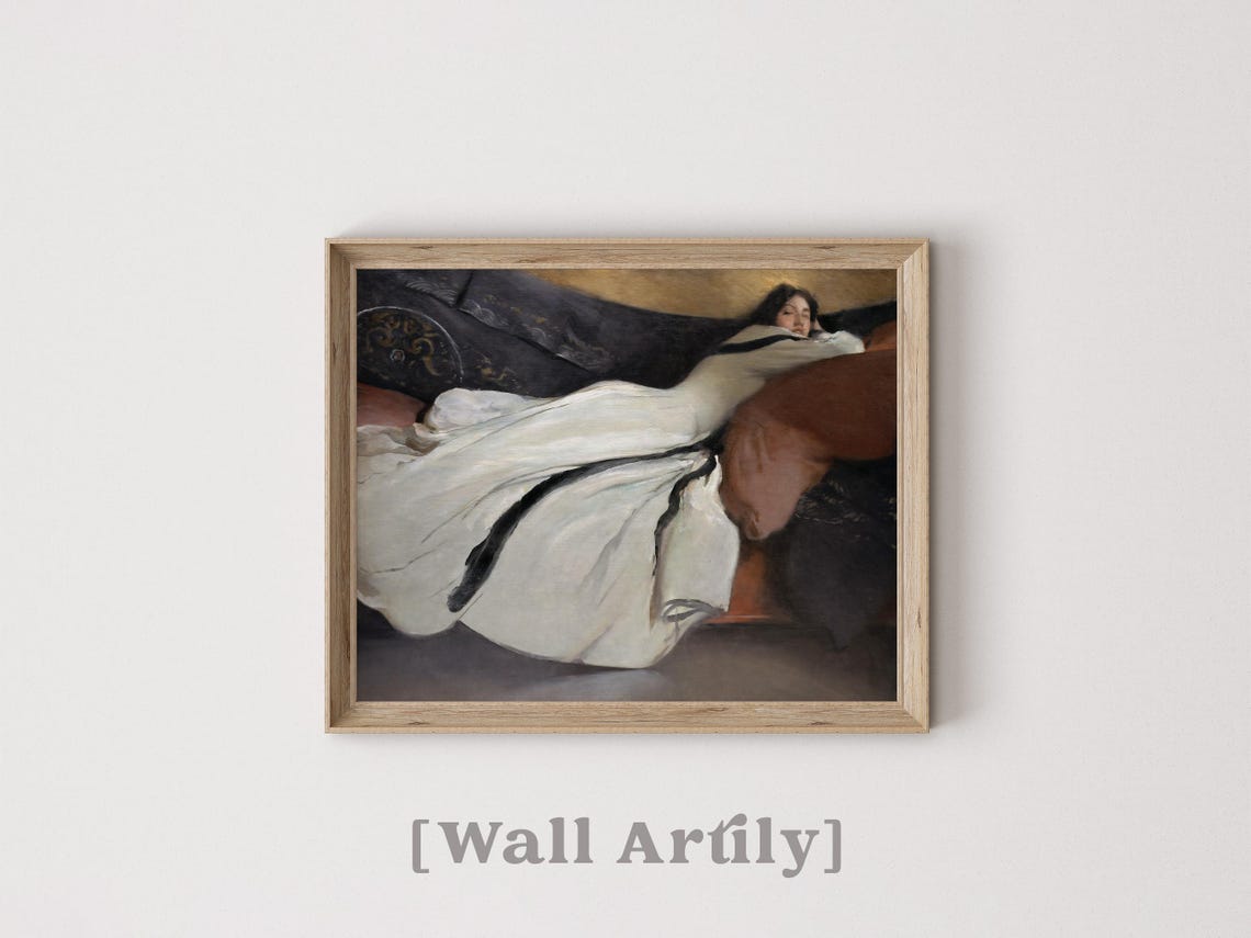 Vintage Portrait Of A Woman In Repose Wall Art Antique Oil Painting Neutral Farmhouse Wall Decor Print - Image 3