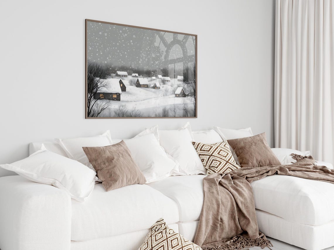 Moody Snow Covered Cabins With Glowing Windows Winter Poster - Image 5