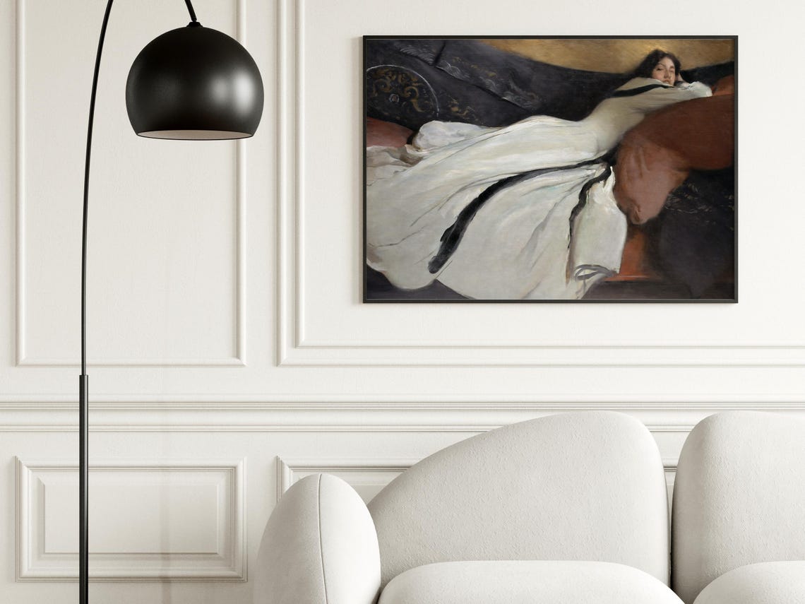 Vintage Portrait Of A Woman In Repose Wall Art Antique Oil Painting Neutral Farmhouse Wall Decor Print - Image 6