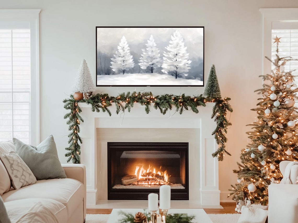 Three Frosted Pine Trees Winter Forest Snow Landscape Scene Poster - Image 6
