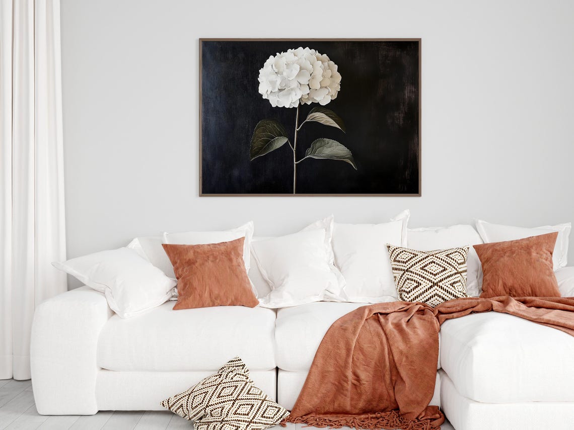 White Hydrangea Moody Dark Background Floral Botanical Poster - Image 4
