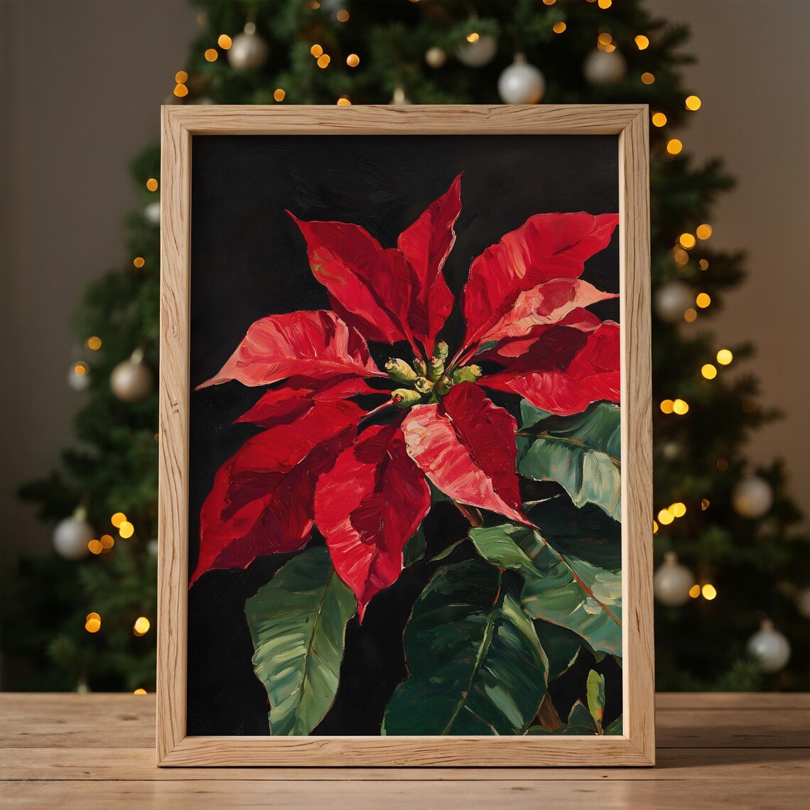 Christmas Poinsettia Dark Academia Wall Art Print