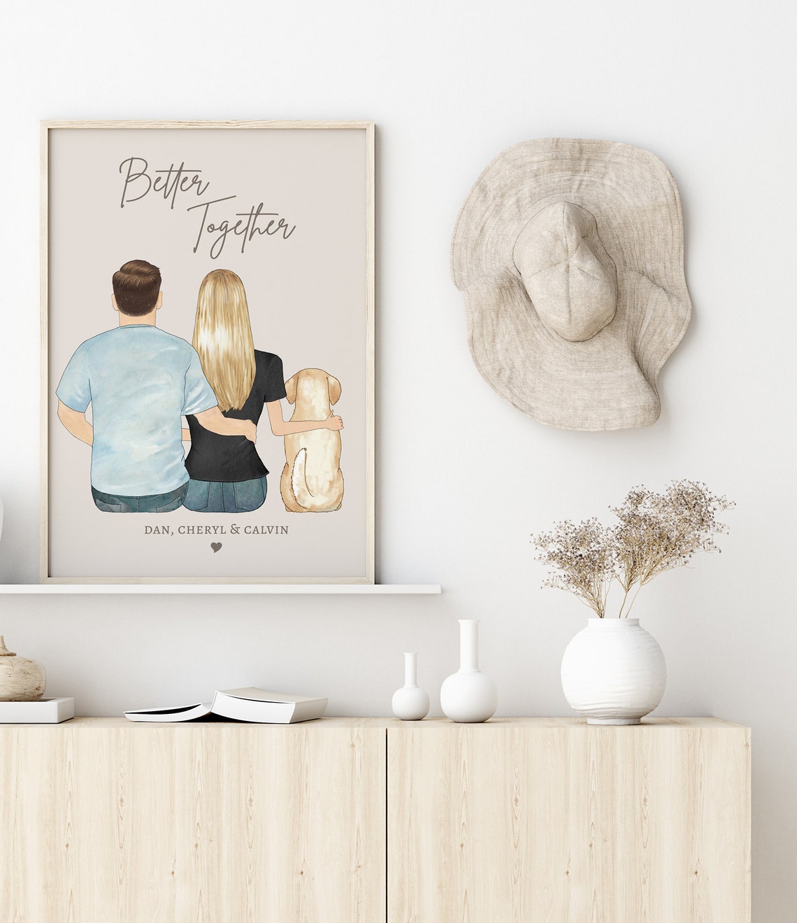 Better Together Personalized Couple with Dog Portrait Poster - Image 2