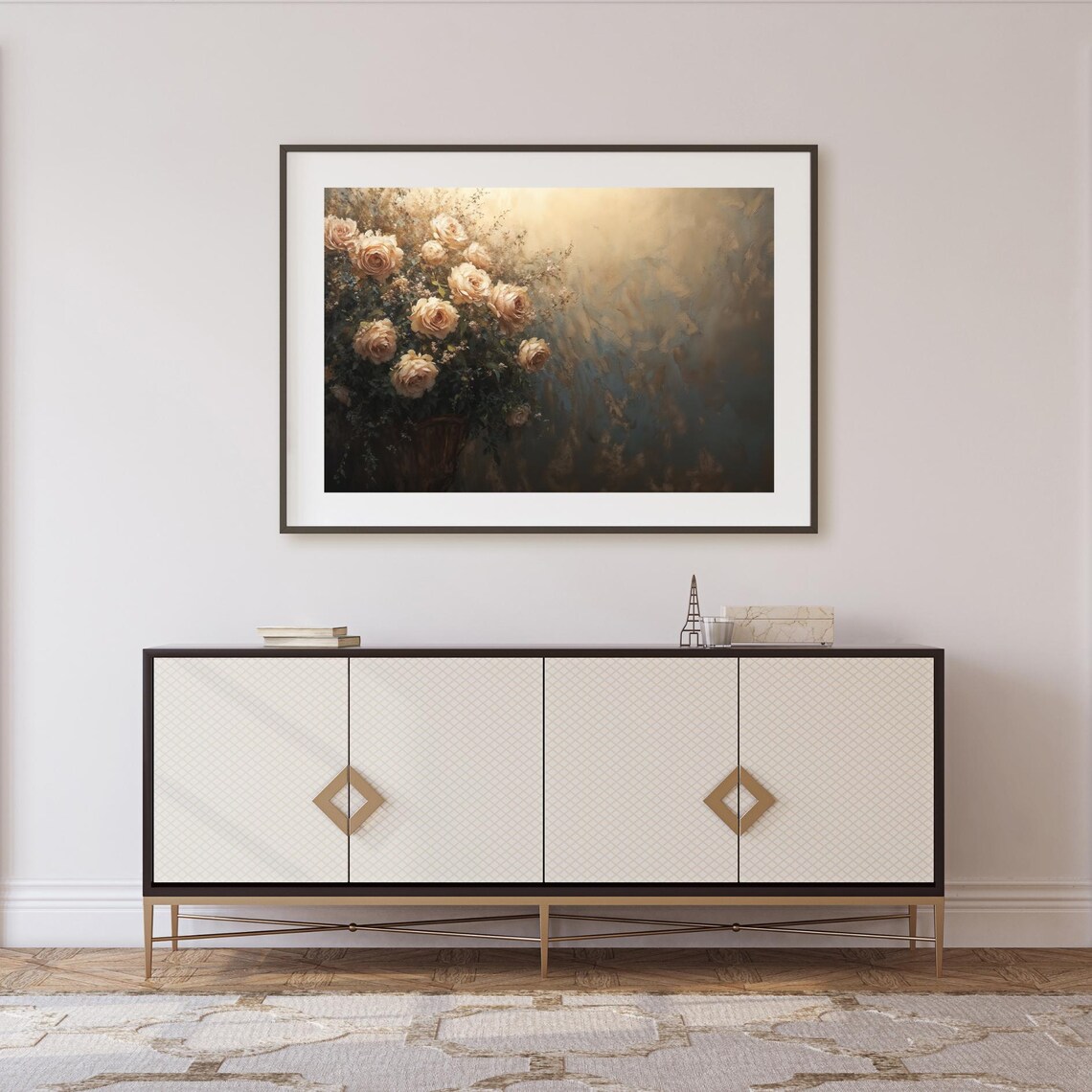 Peach Roses Bouquet Moody Vintage Floral Still Life Art Poster - Image 2