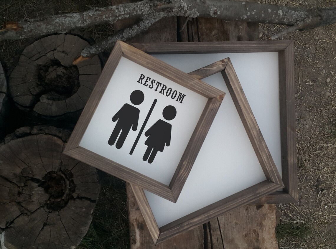 Restroom Male Female Figures Rustic Farmhouse Wood Sign Wall Art - Image 3
