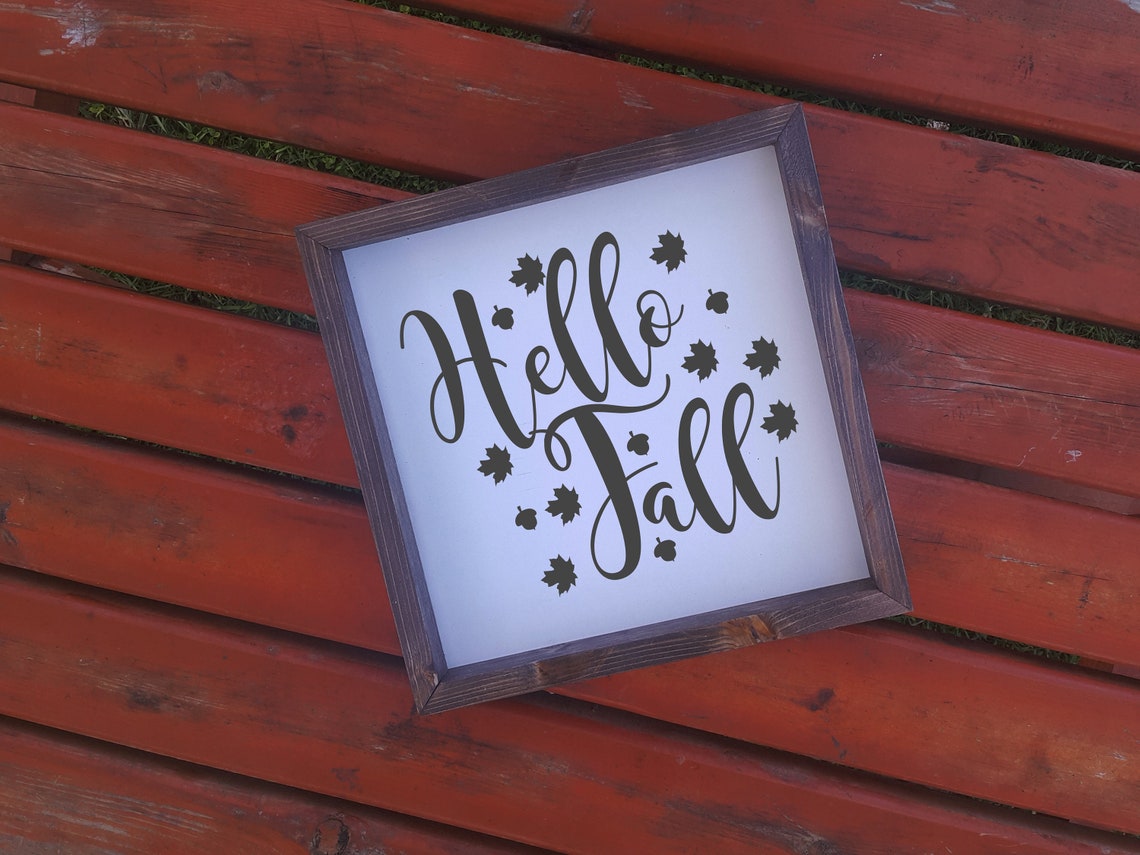Hello Fall Script Leaves Autumn Farmhouse Wood Sign Wall Art - Image 2