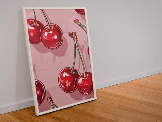 Retro Cherries, Charming Sweet Decor Poster