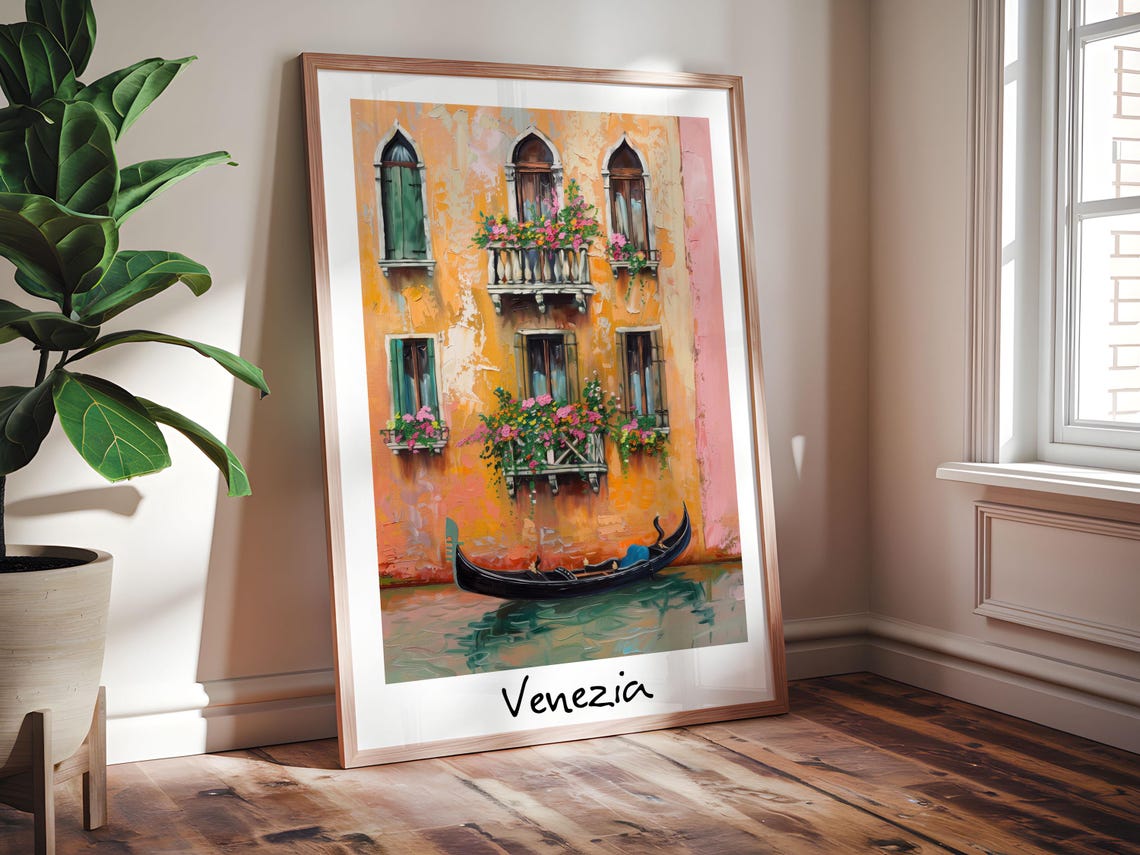 Venezia Venice Gondola Canal Flower Balconies Romantic Italy Poster