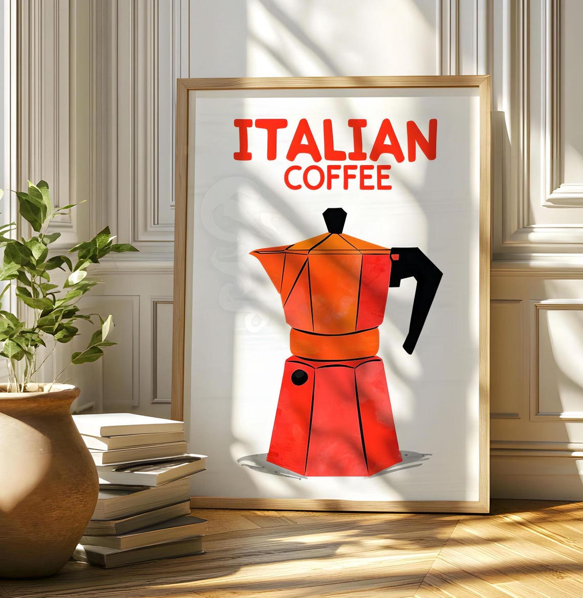 Italian Coffee Red Moka Pot Bold Minimal Modern Kitchen Poster
